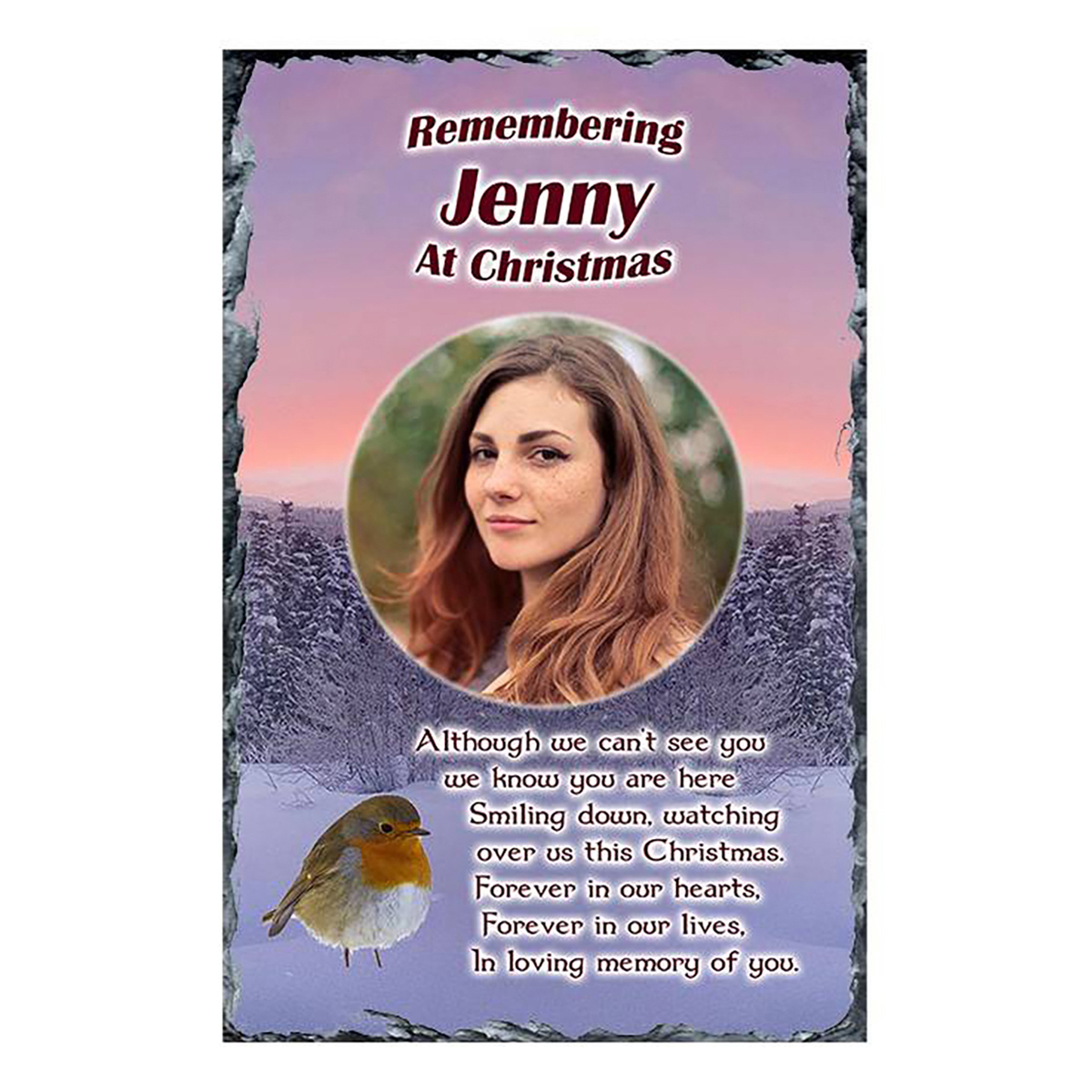 Customised Christmas Remembrance Slate - Forest Sunset & Robin